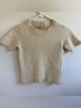 Everlane Alpaca Wool Blend Short Sleeve Sweater Tee-Off White-Women's Size XS